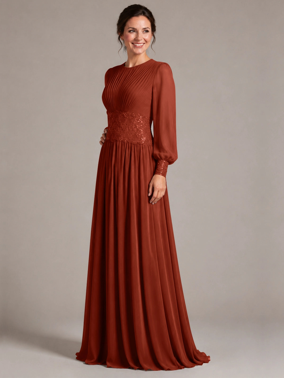 Chiffon Mother of the Bride Dress with Jewel Neckline 