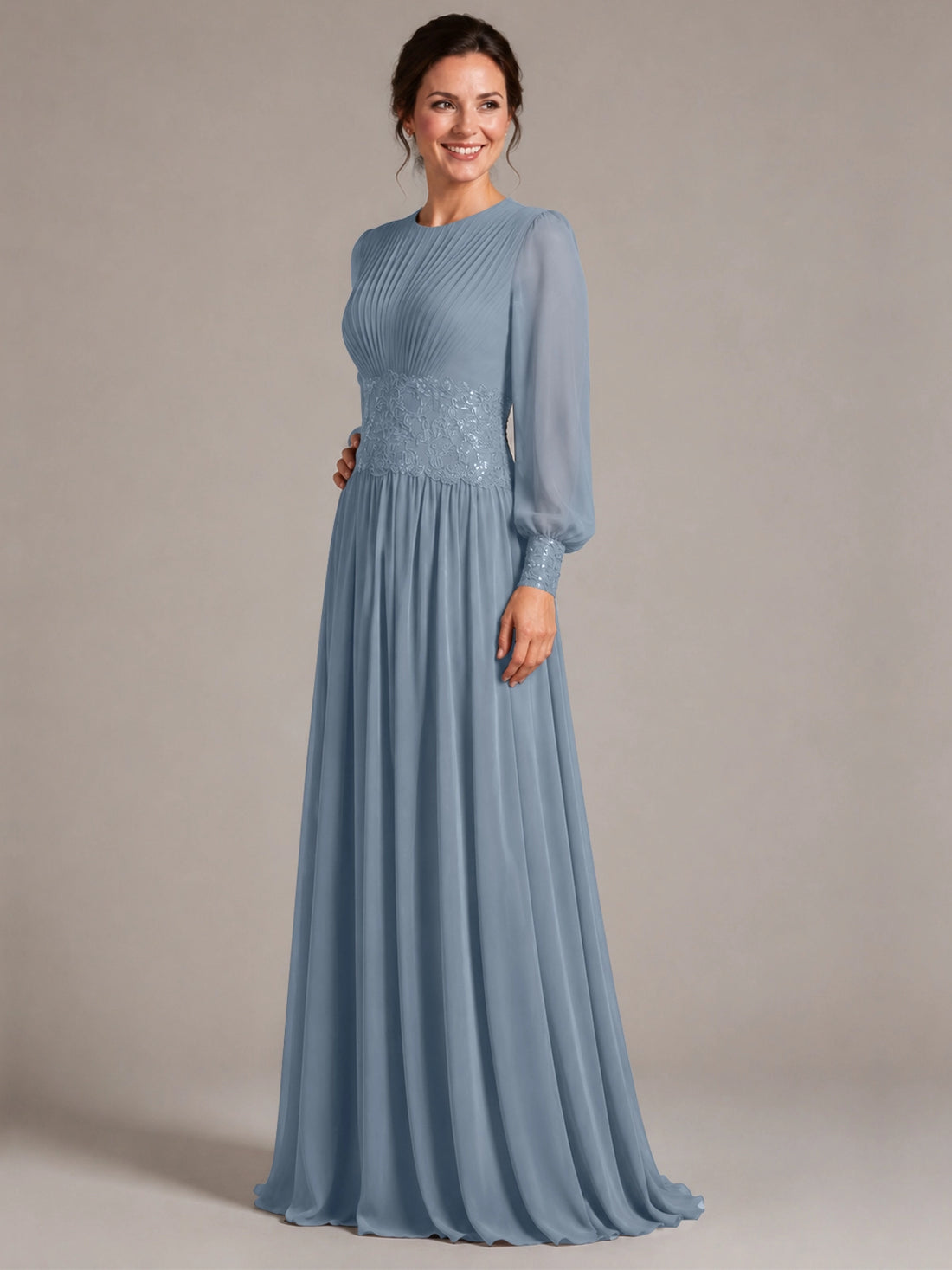 Chiffon Mother of the Bride Dress with Jewel Neckline 