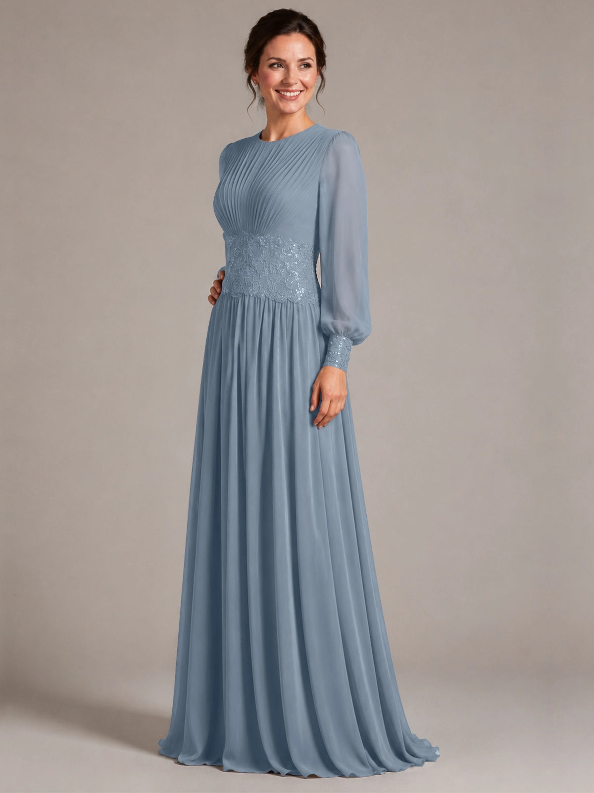 Chiffon Mother of the Bride Dress with Jewel Neckline 