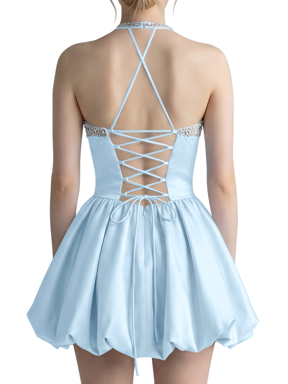 Beading Bubble Hem Mini Dress 
