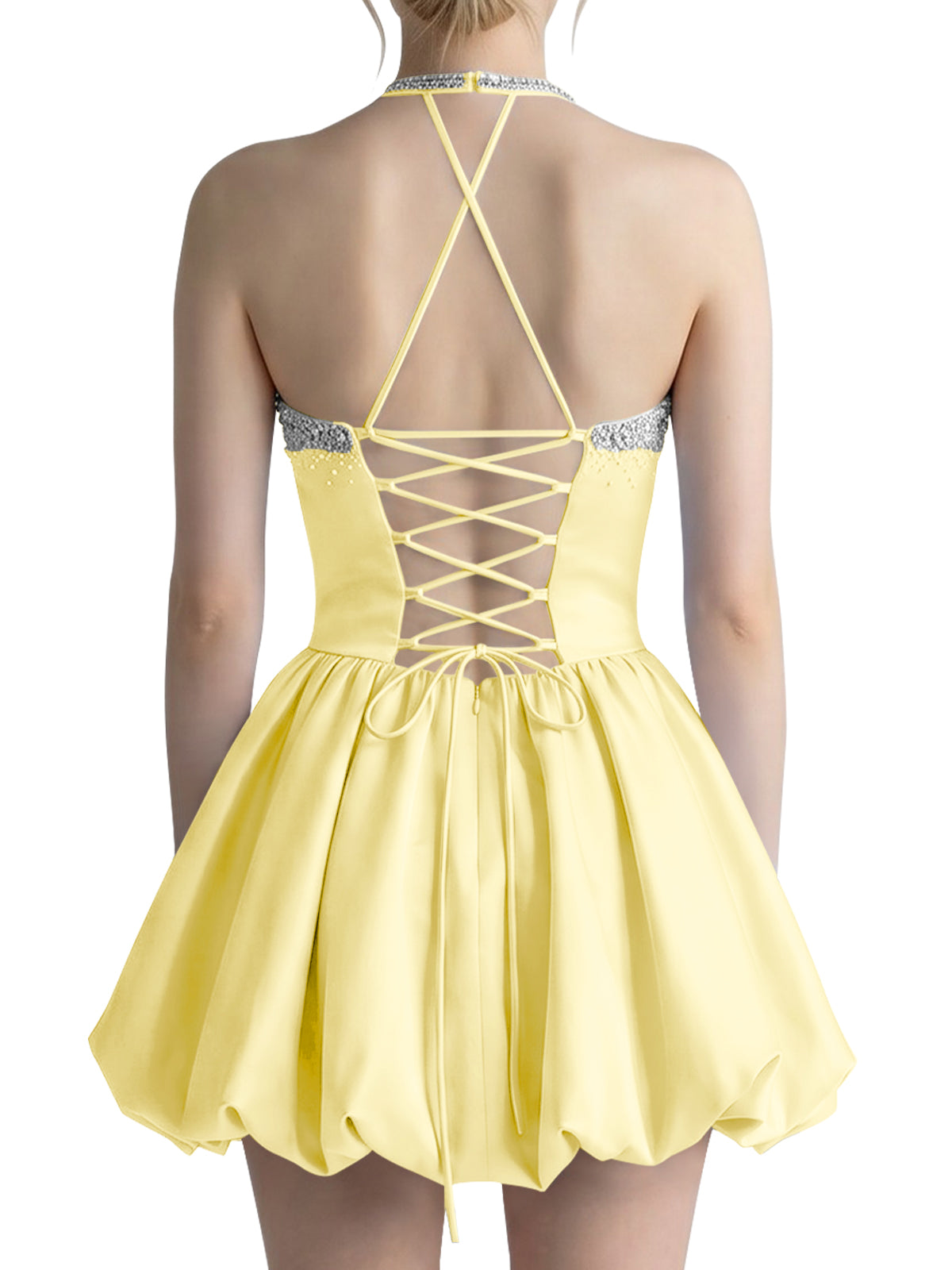 Beading Bubble Hem Mini Dress 