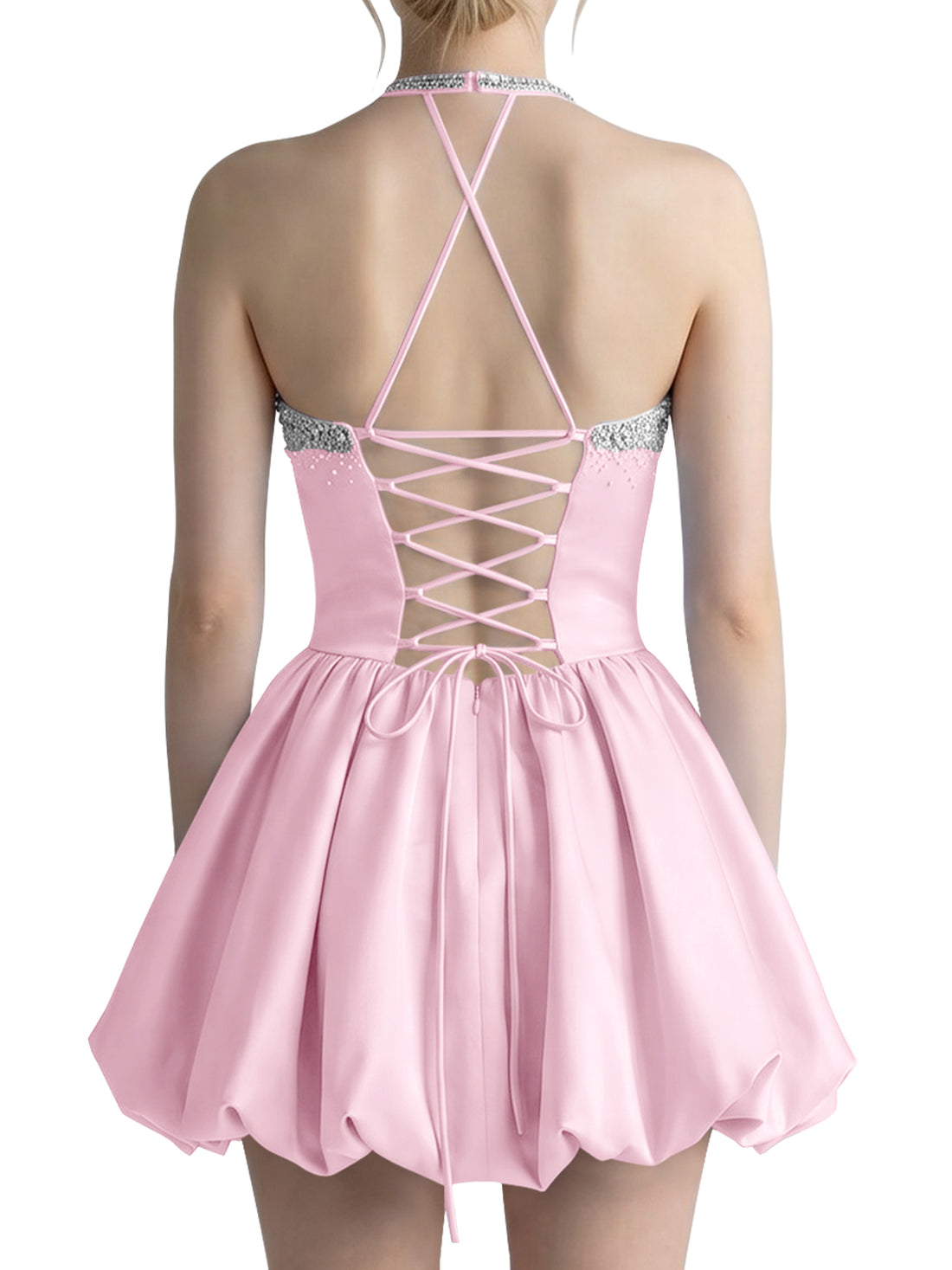 Beading Bubble Hem Mini Dress 