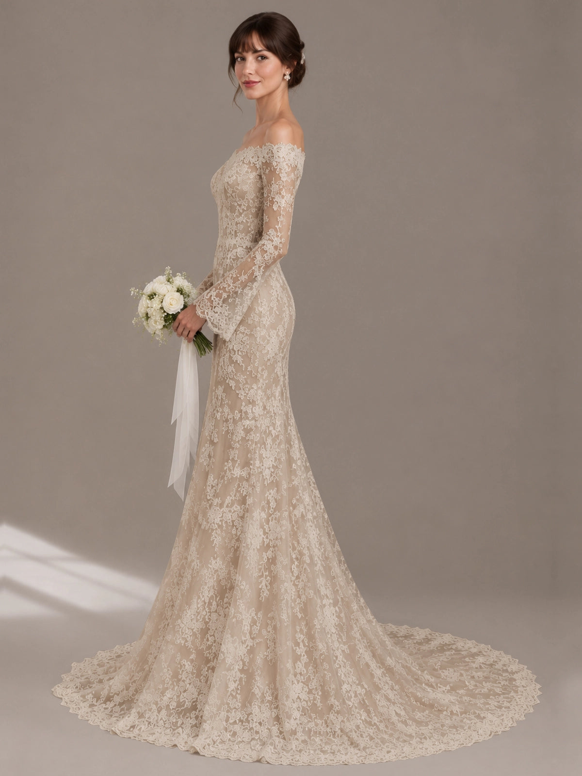 Lace Wedding Dress with Off-the-Shoulder 