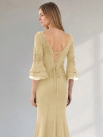 Chiffon Mother of the Bride Dress with 3/4 Sleeves