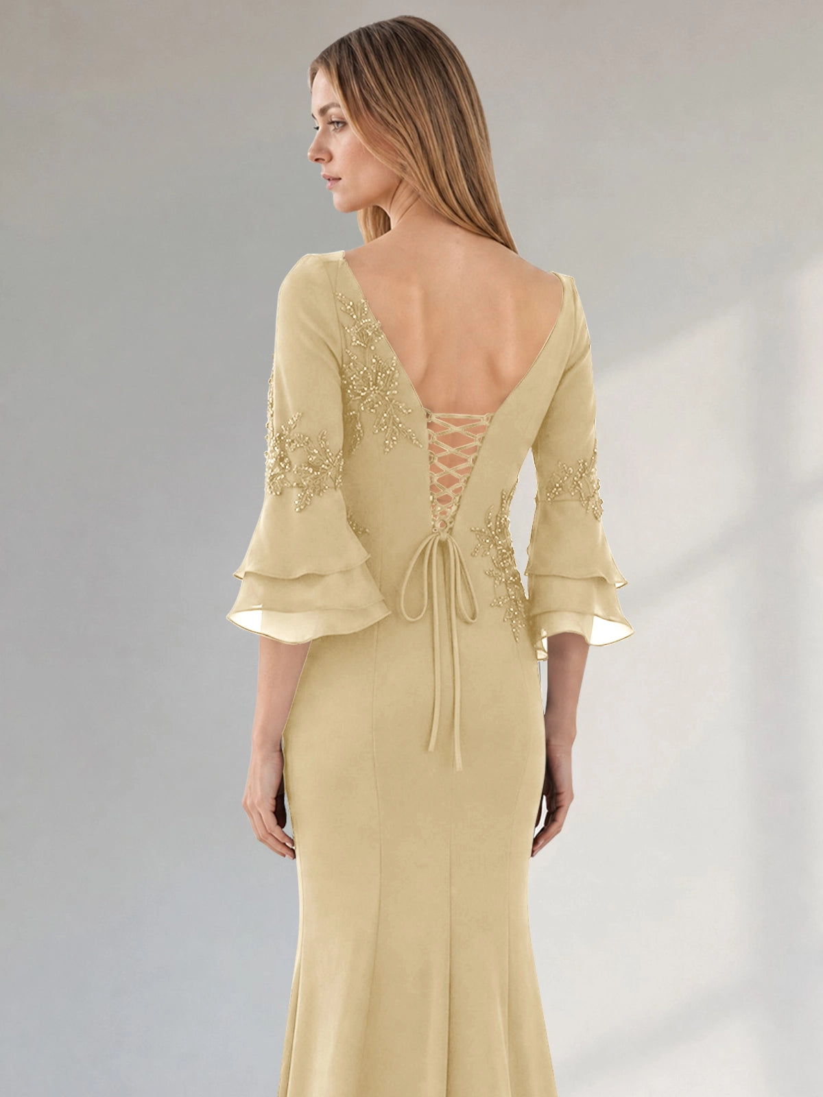 Chiffon Mother of the Bride Dress with 3/4 Sleeves