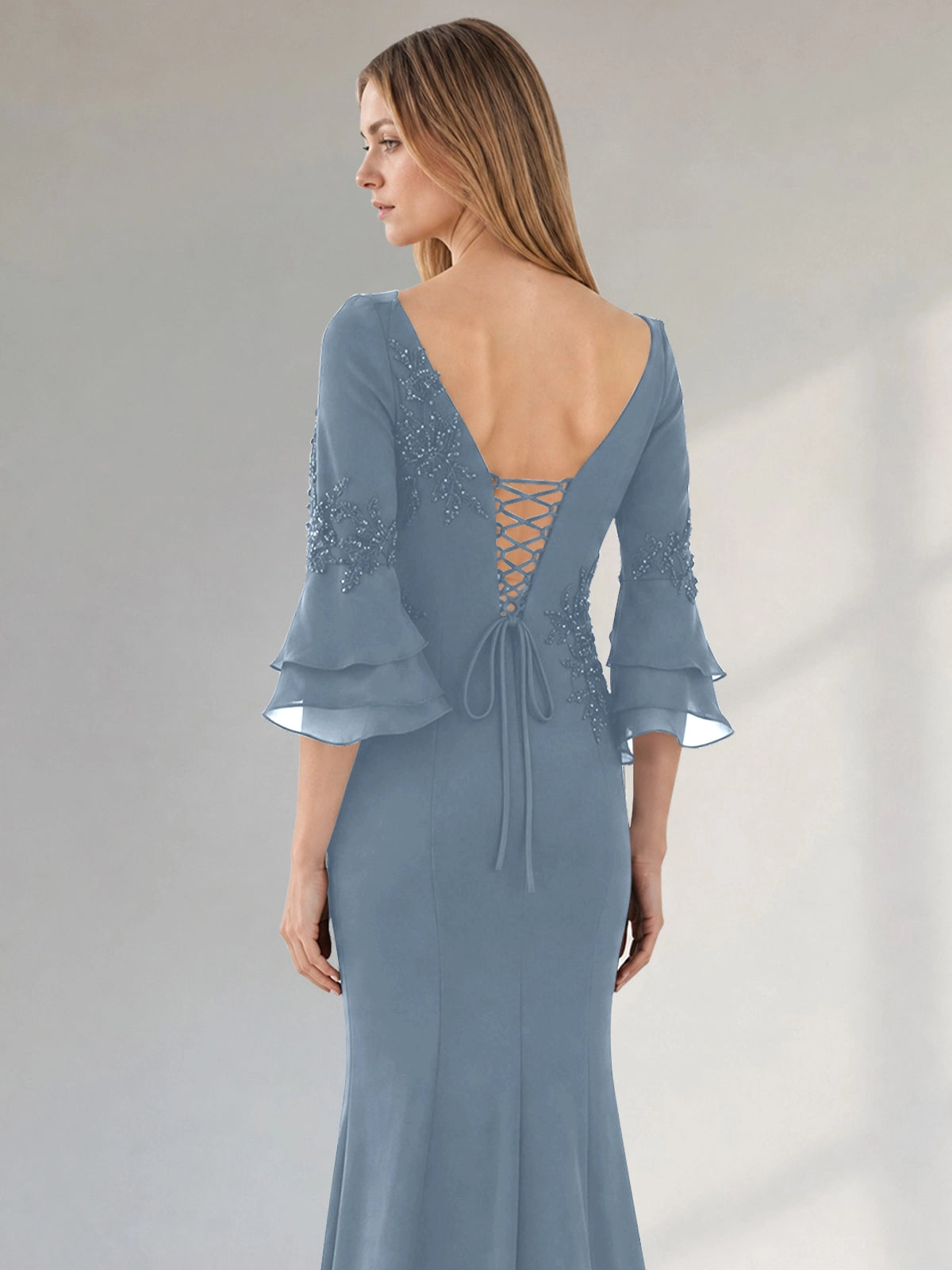 Chiffon Mother of the Bride Dress with 3/4 Sleeves