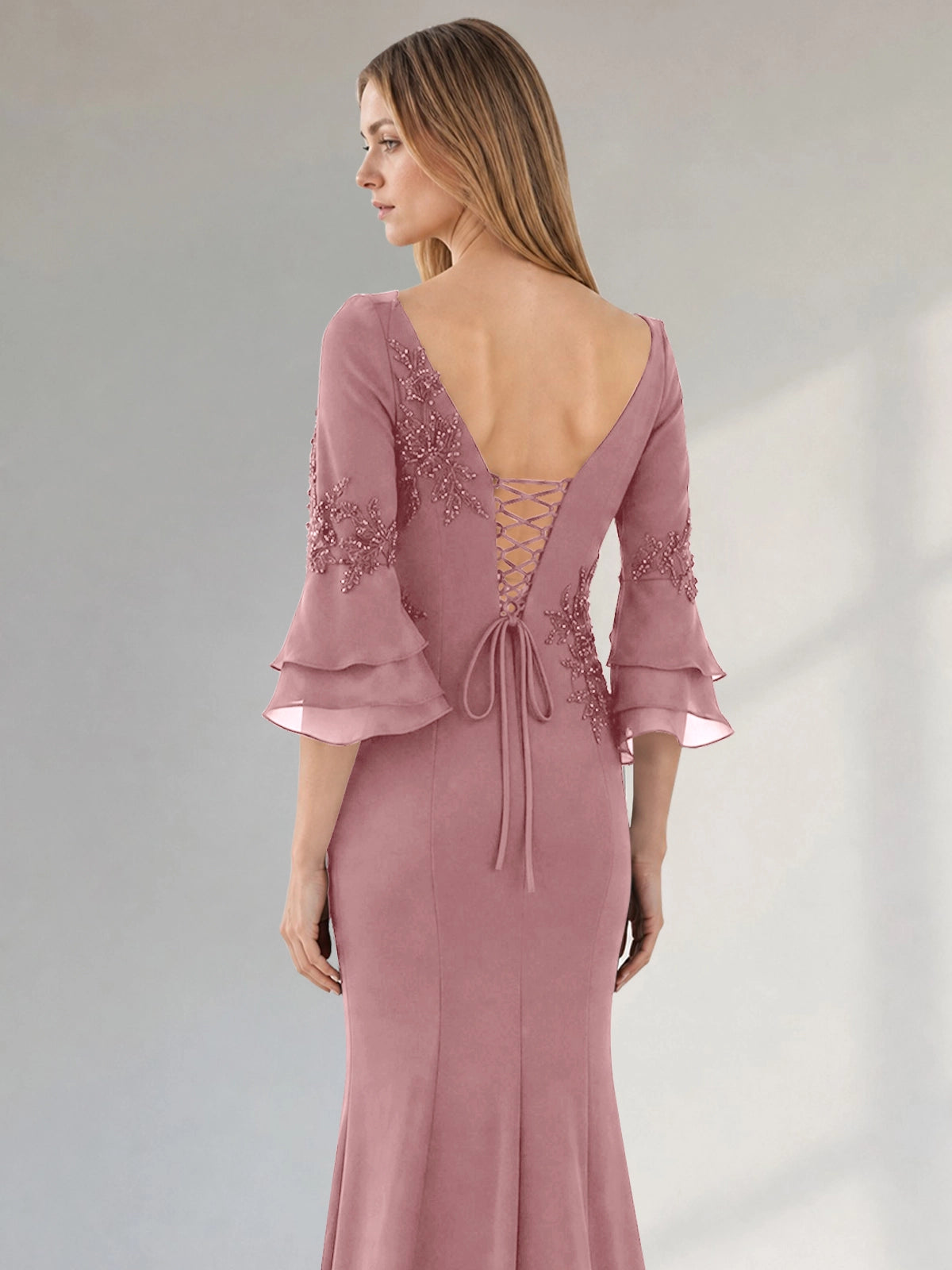 Chiffon Mother of the Bride Dress with 3/4 Sleeves