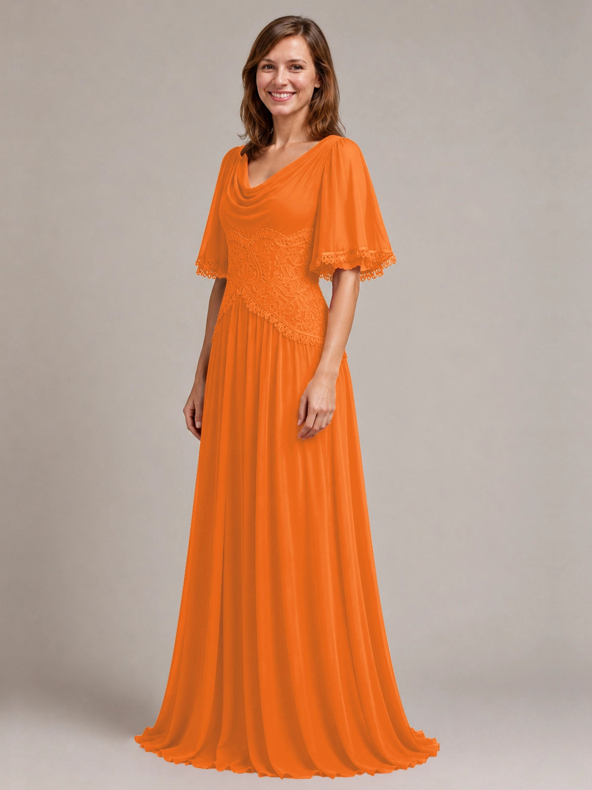 Cowl Neck Mother of the Bride Dress with Applique 
