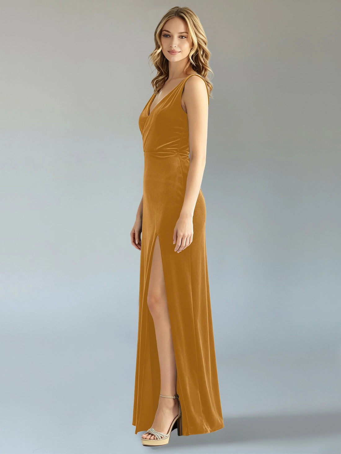 Velvet Bridesmaid Dress with Slit 