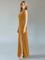 Velvet Bridesmaid Dress with Slit 
