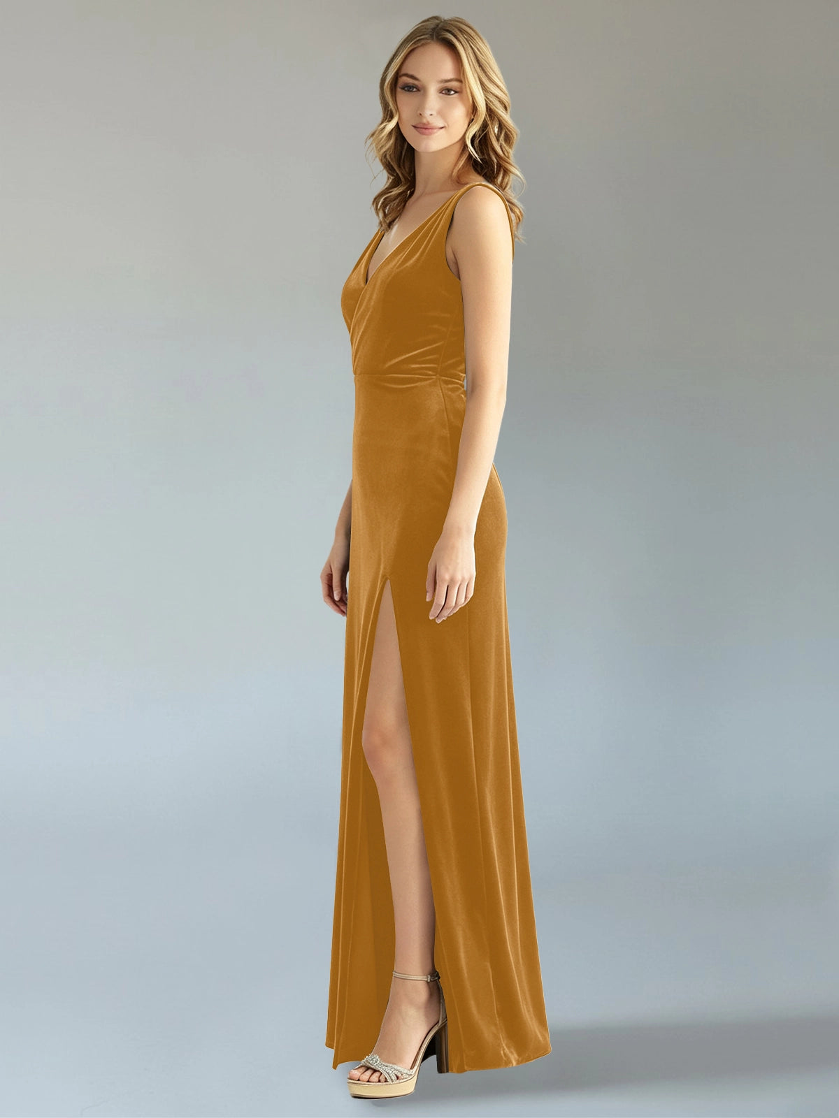 Velvet Bridesmaid Dress with Slit 