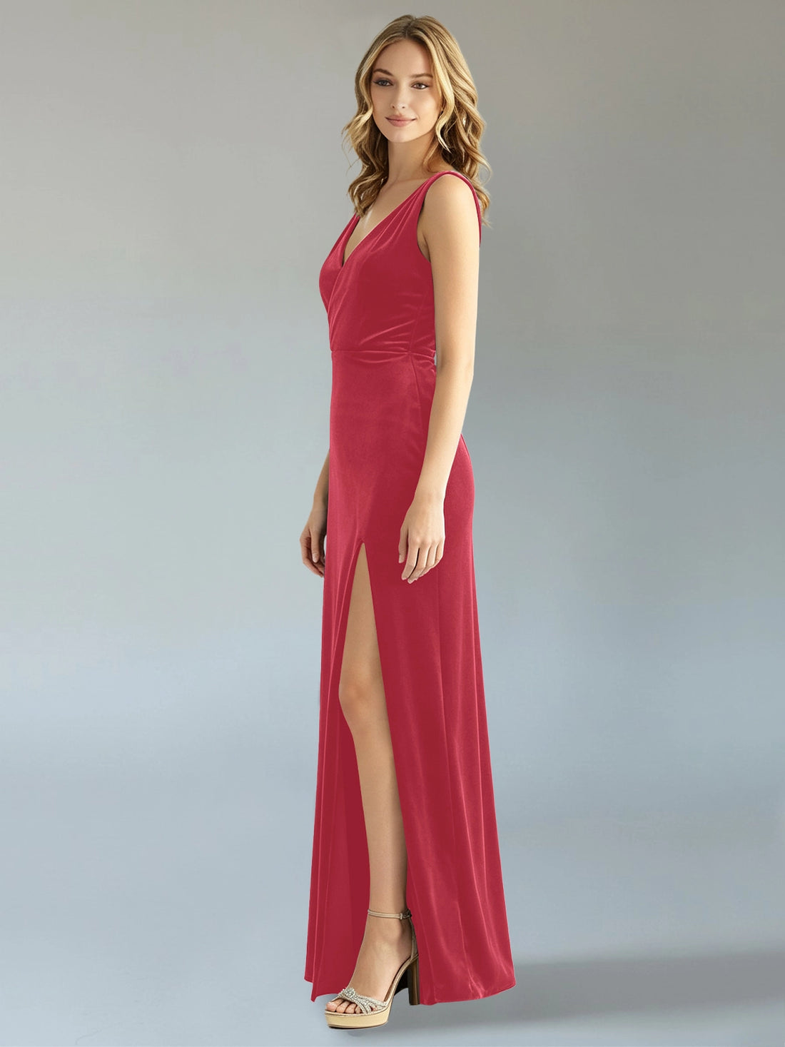 Velvet Bridesmaid Dress with Slit 