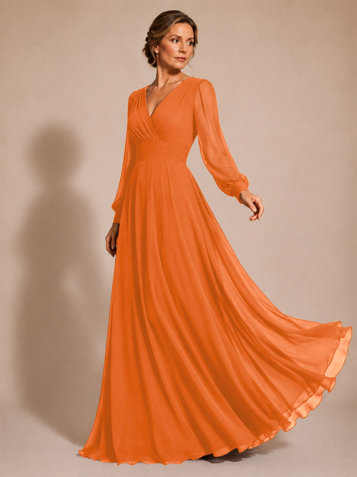Chiffon Mother of the Bride Dress with Long Sleeves 