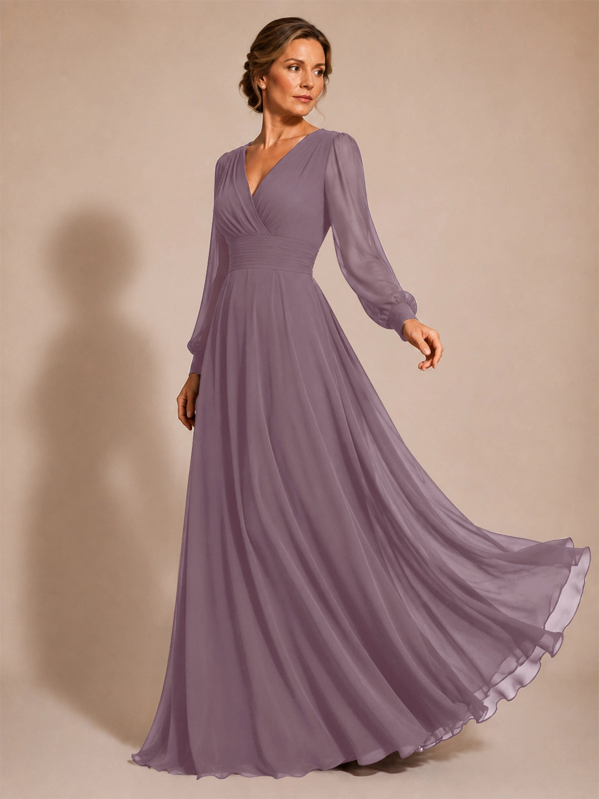 Chiffon Mother of the Bride Dress with Long Sleeves 