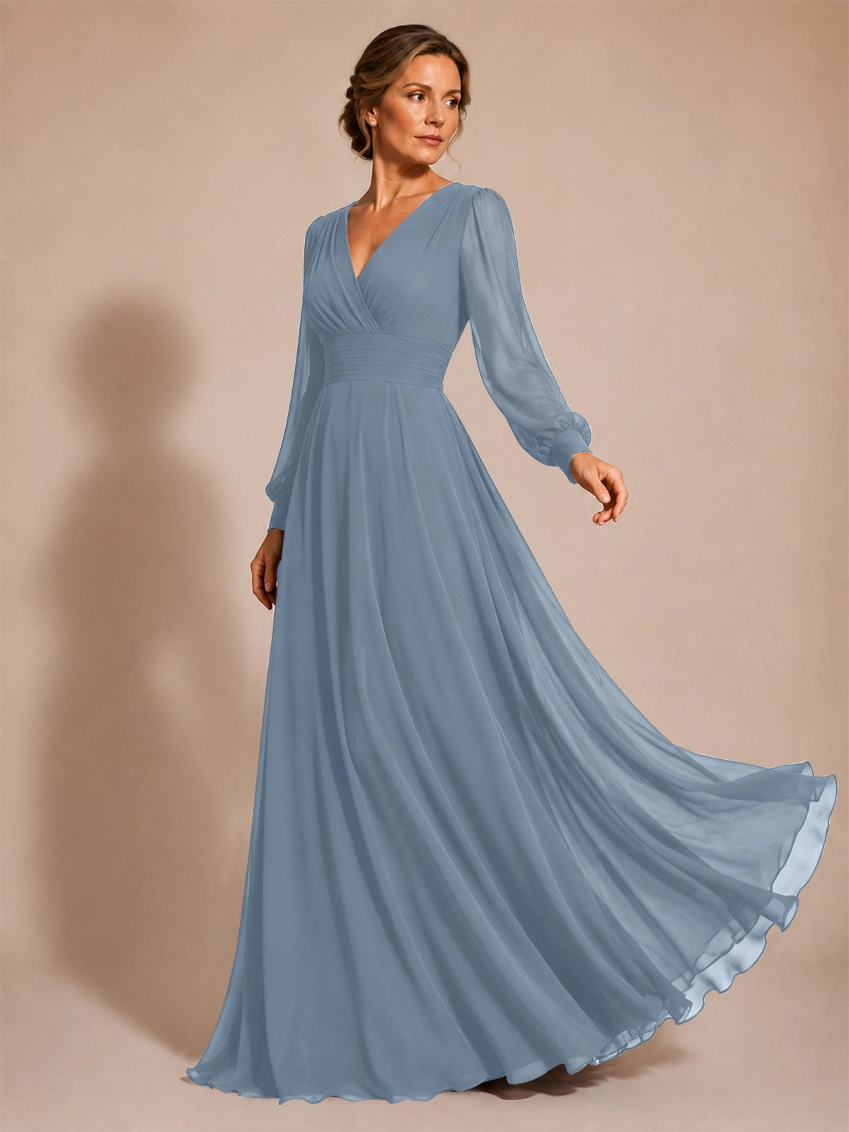Chiffon Mother of the Bride Dress with Long Sleeves 