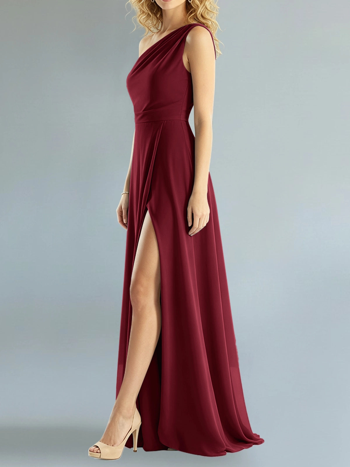 One-Shoulder Bridesmaid Dress with Slit
