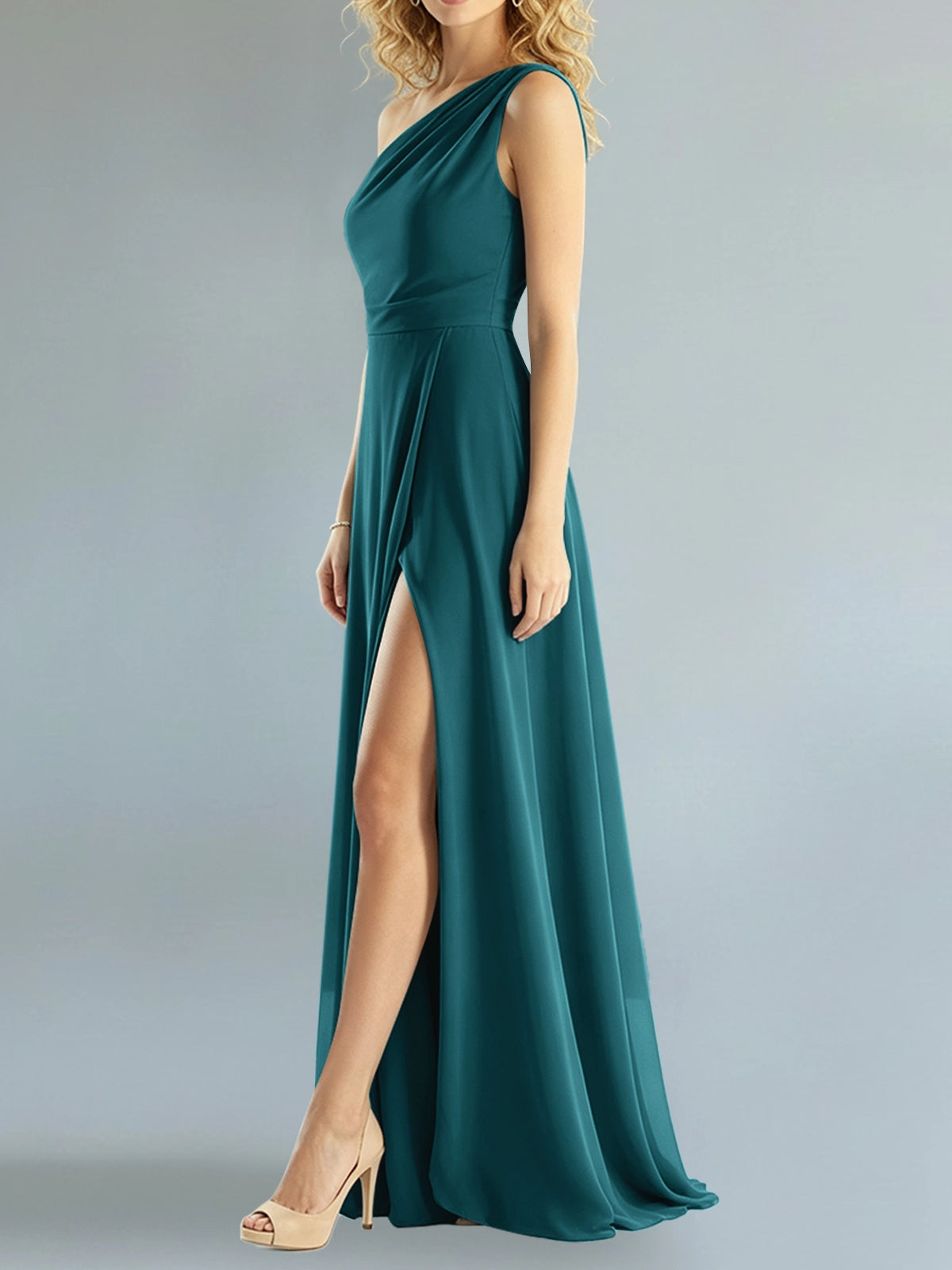 One-Shoulder Bridesmaid Dress with Slit