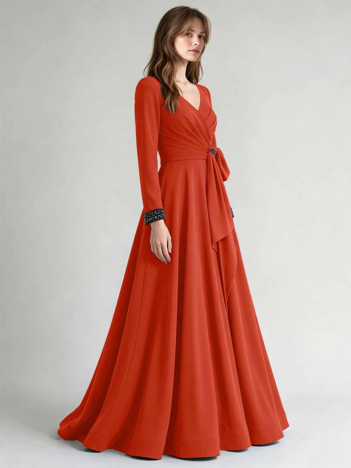 Stretch Satin Mother of the Bride Dress with Crystal