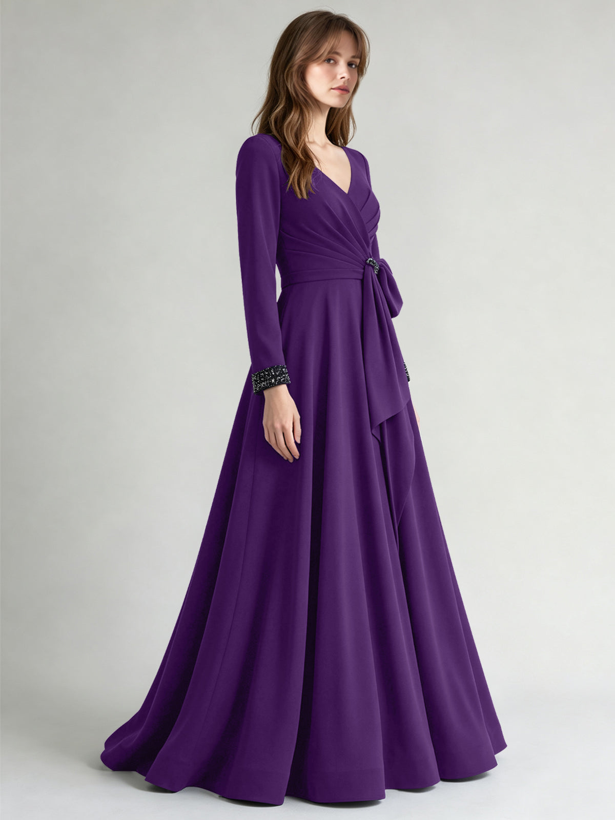Stretch Satin Mother of the Bride Dress with Crystal