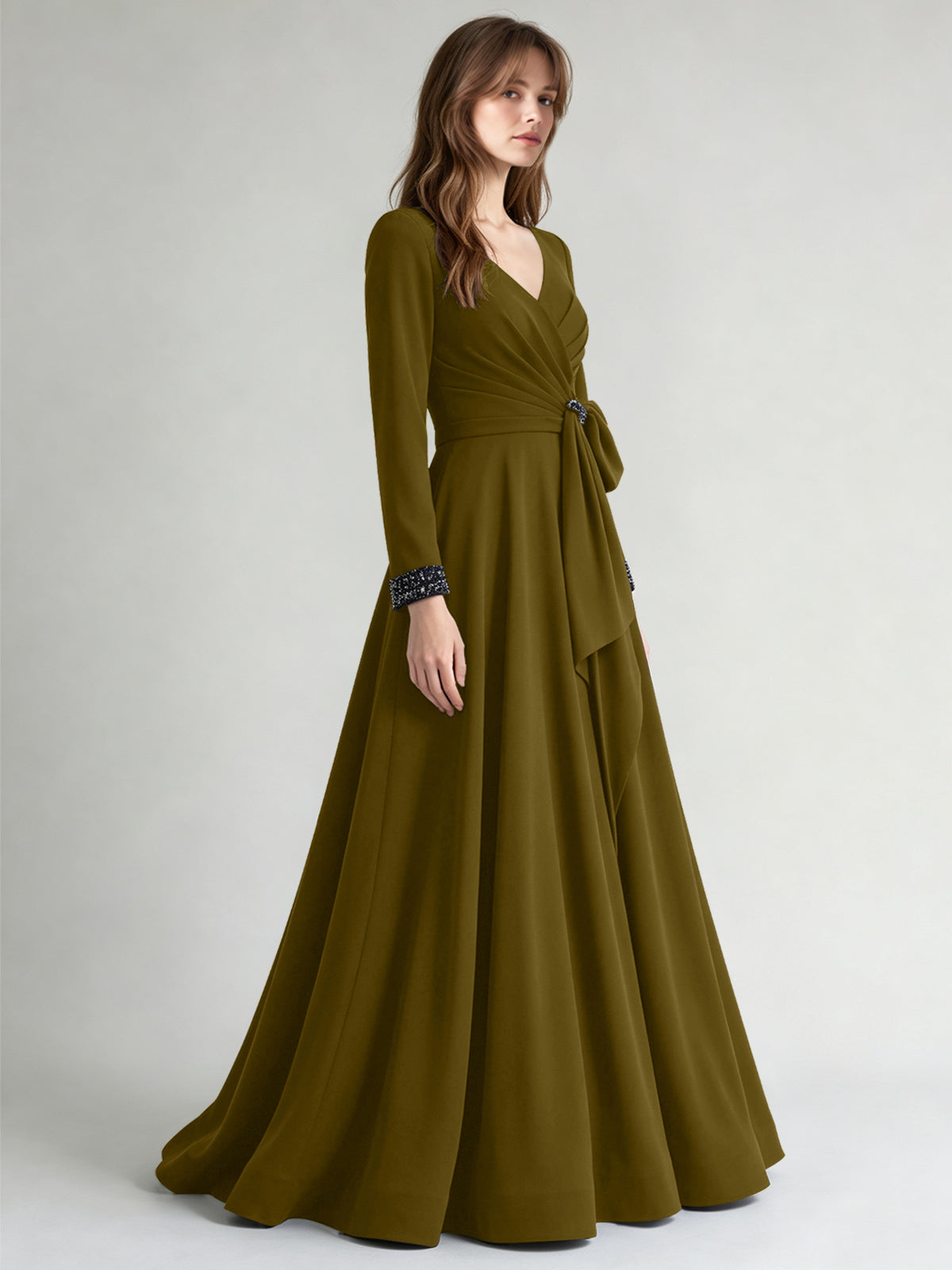 Stretch Satin Mother of the Bride Dress with Crystal