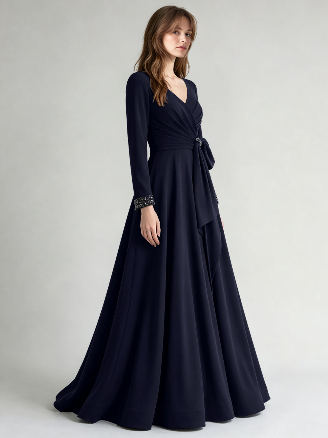 Stretch Satin Mother of the Bride Dress with Crystal