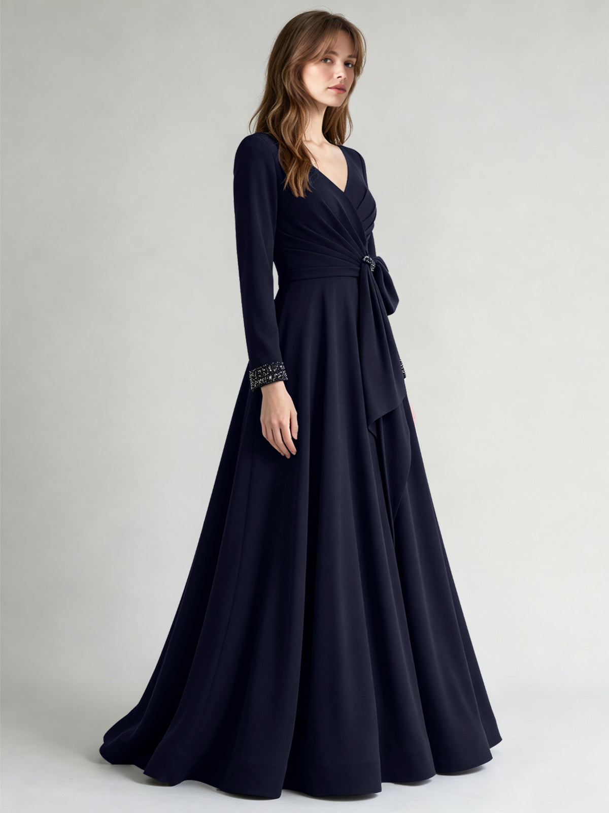 Stretch Satin Mother of the Bride Dress with Crystal