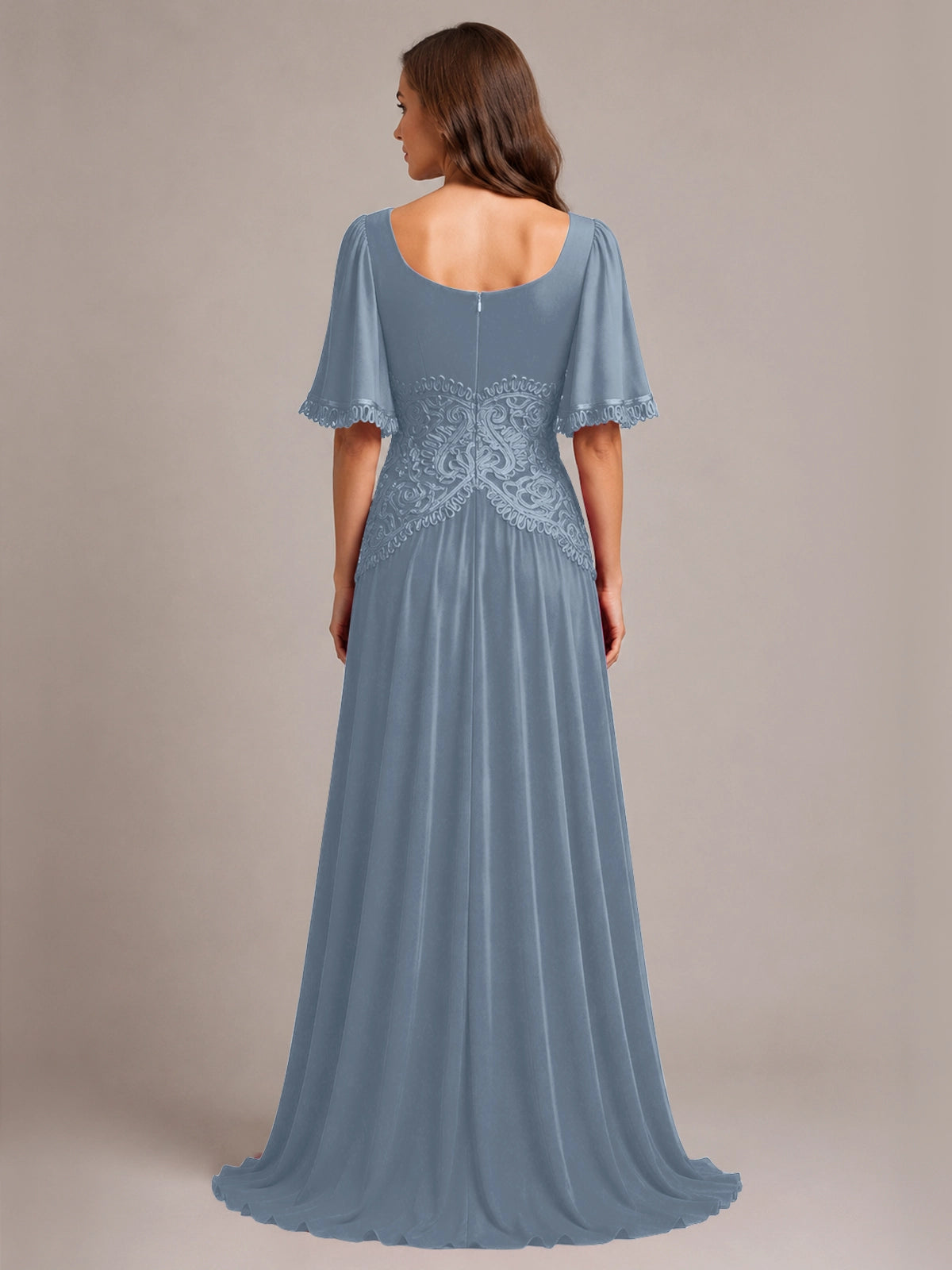 Cowl Neck Mother of the Bride Dress with Applique 