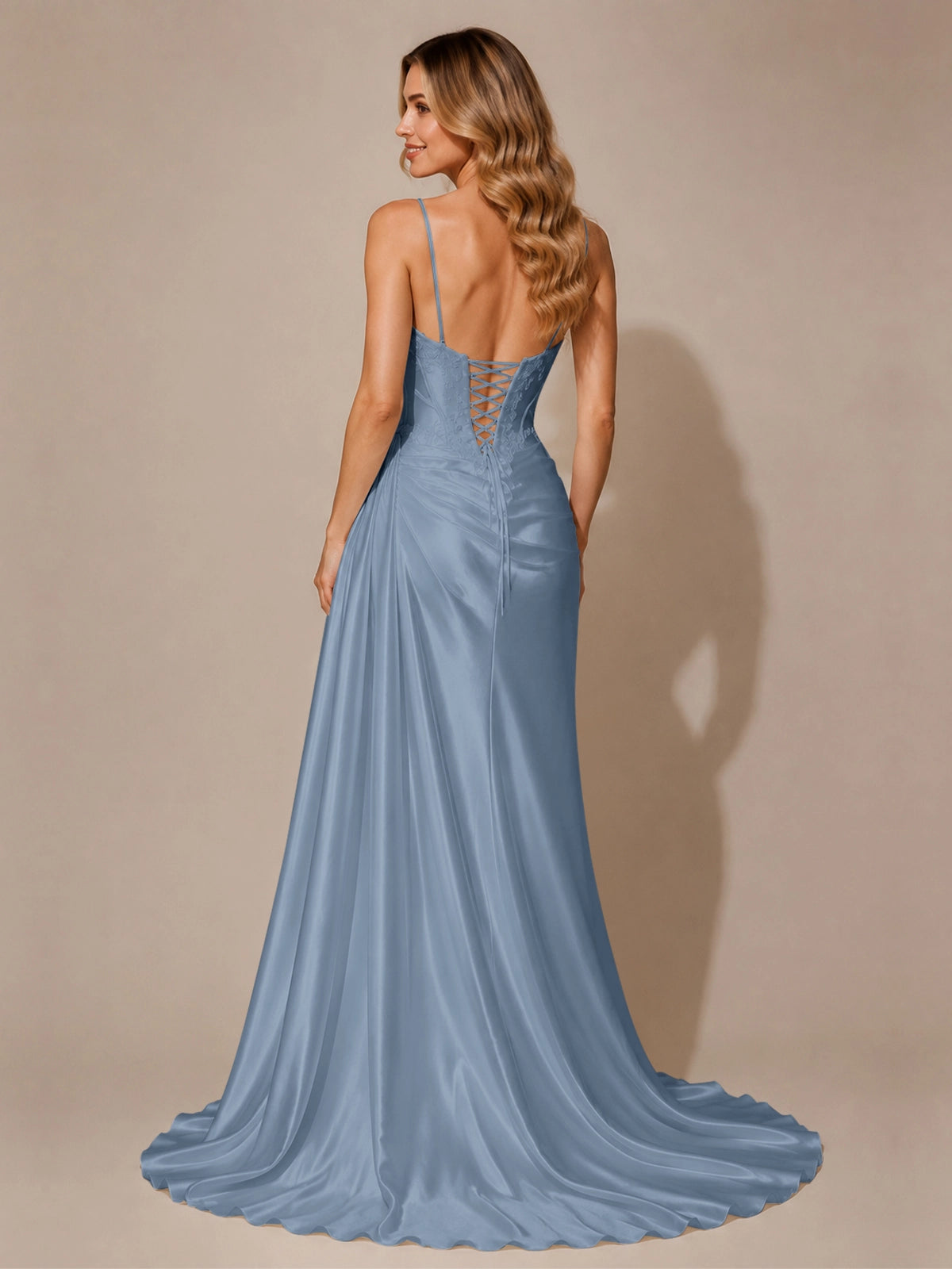 Silk-like Prom Dress with Appliques