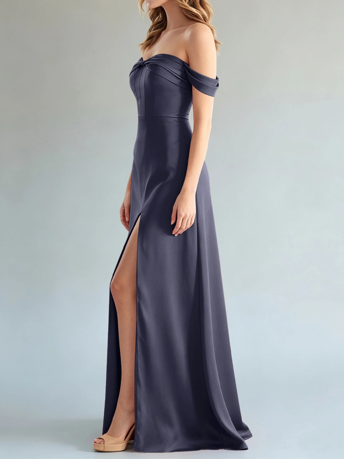 Off-the-Shoulder Slit Bridesmaid Dress 