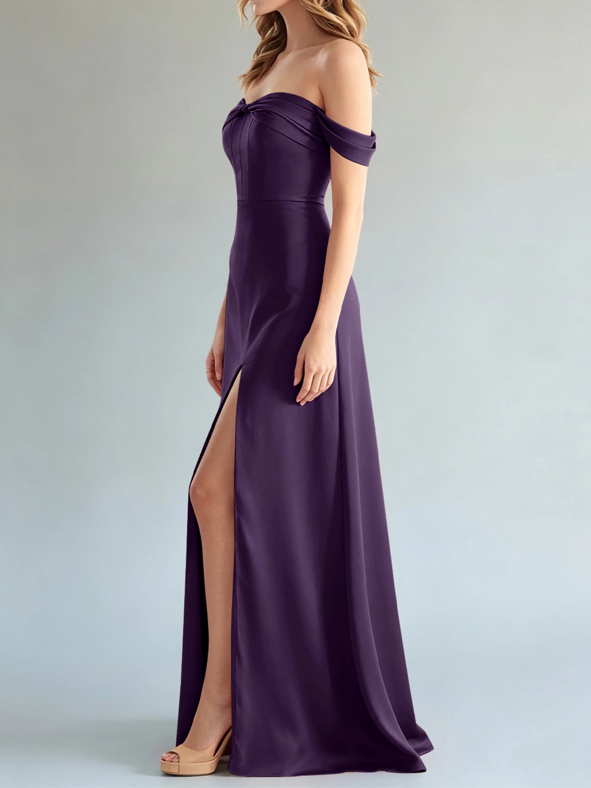 Off-the-Shoulder Slit Bridesmaid Dress 