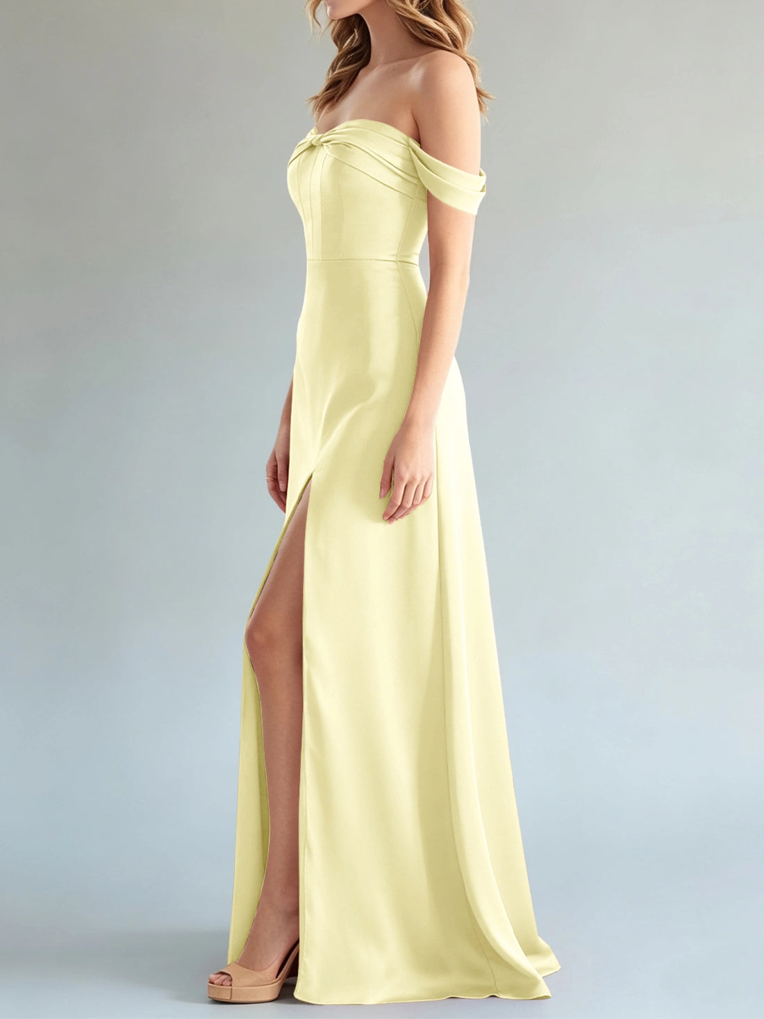 Off-the-Shoulder Slit Bridesmaid Dress 