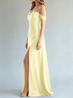 Off-the-Shoulder Slit Bridesmaid Dress 