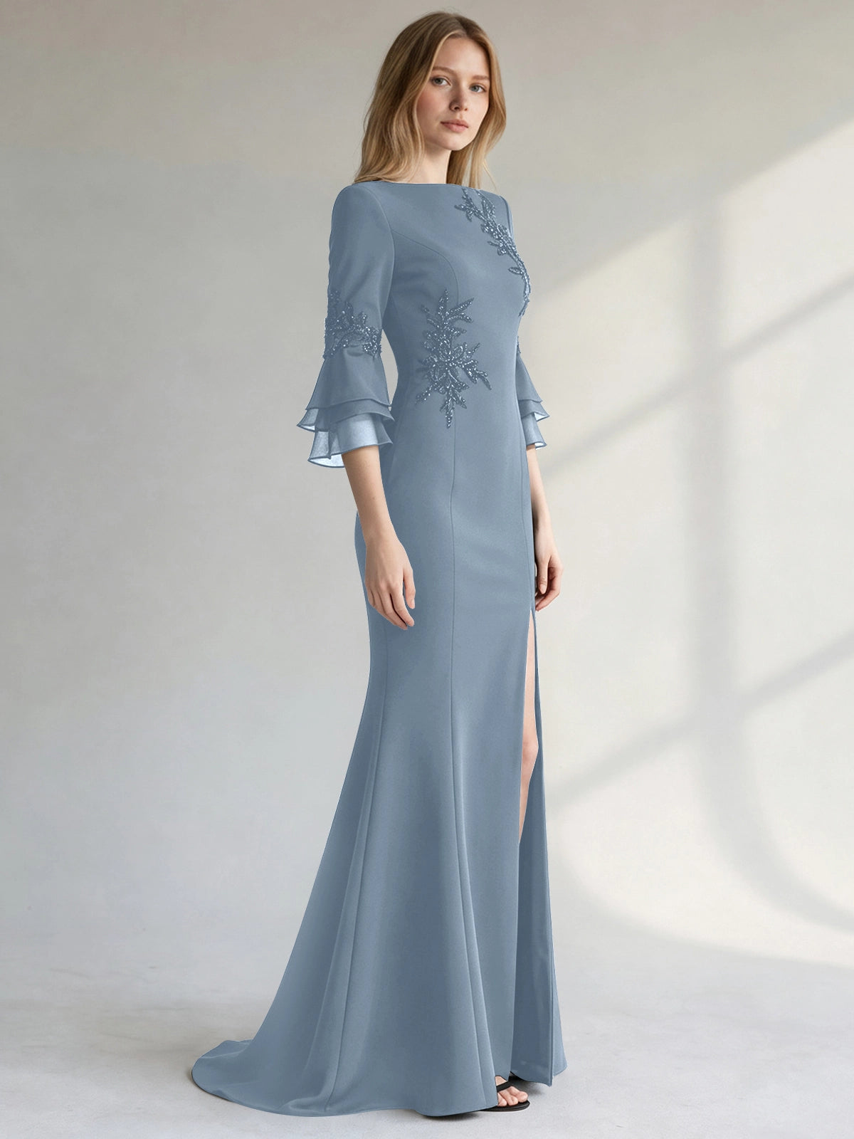 Chiffon Mother of the Bride Dress with 3/4 Sleeves