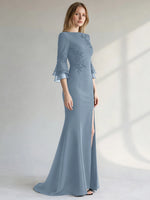 Chiffon Mother of the Bride Dress with 3/4 Sleeves