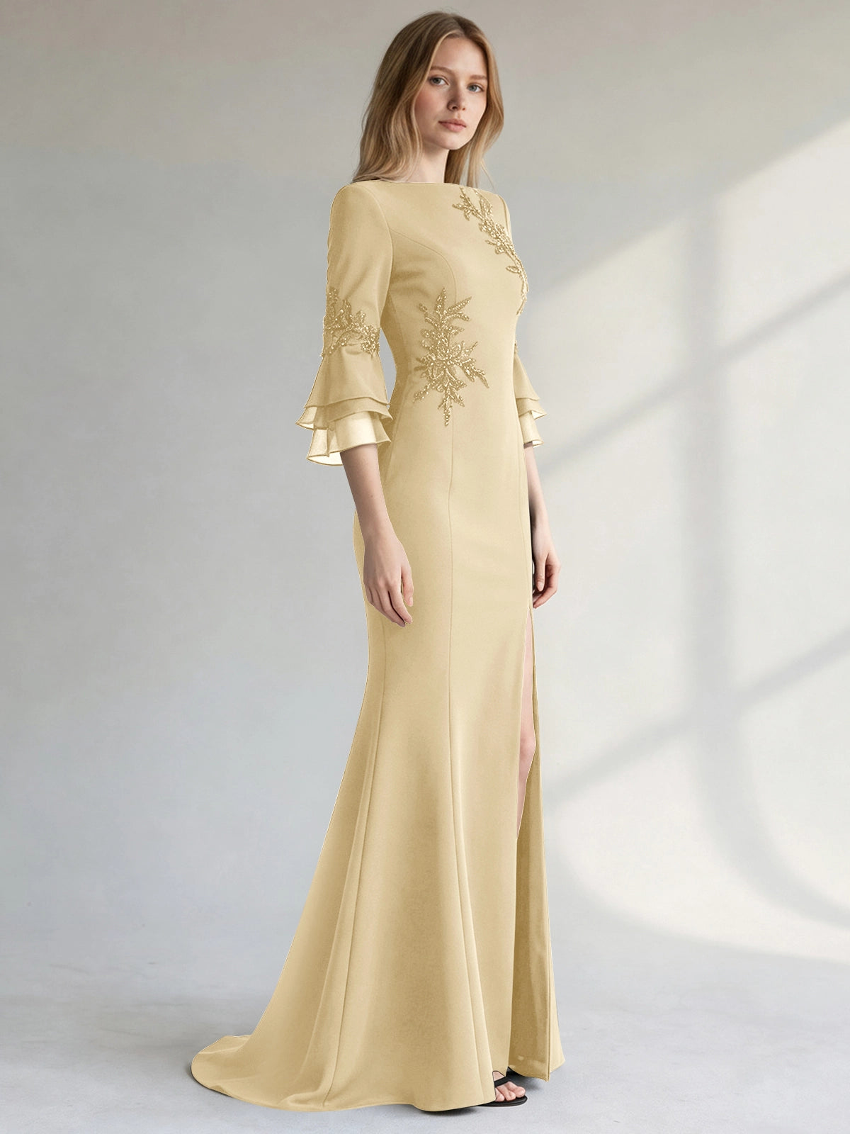 Chiffon Mother of the Bride Dress with 3/4 Sleeves