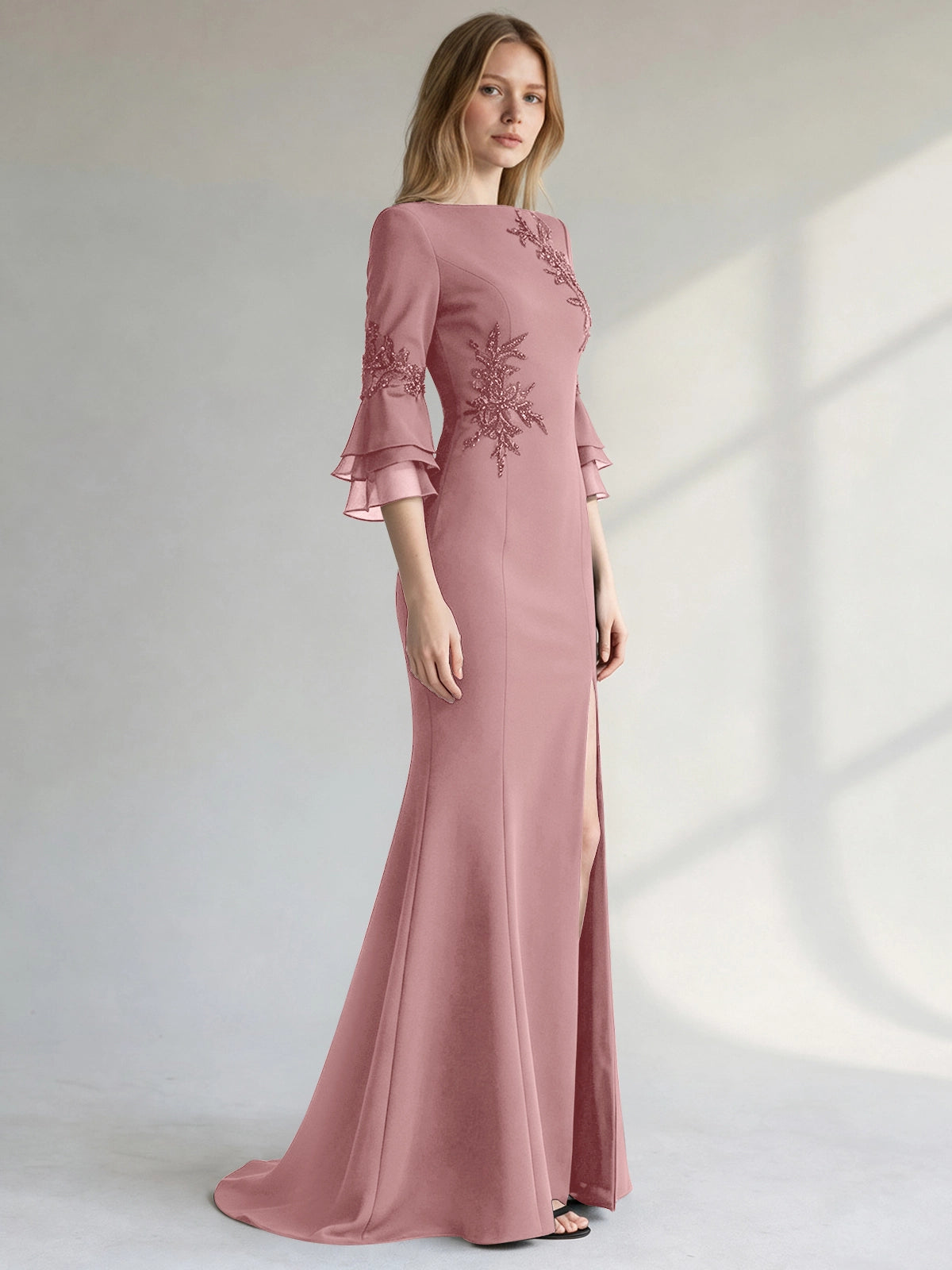 Chiffon Mother of the Bride Dress with 3/4 Sleeves