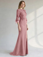 Chiffon Mother of the Bride Dress with 3/4 Sleeves
