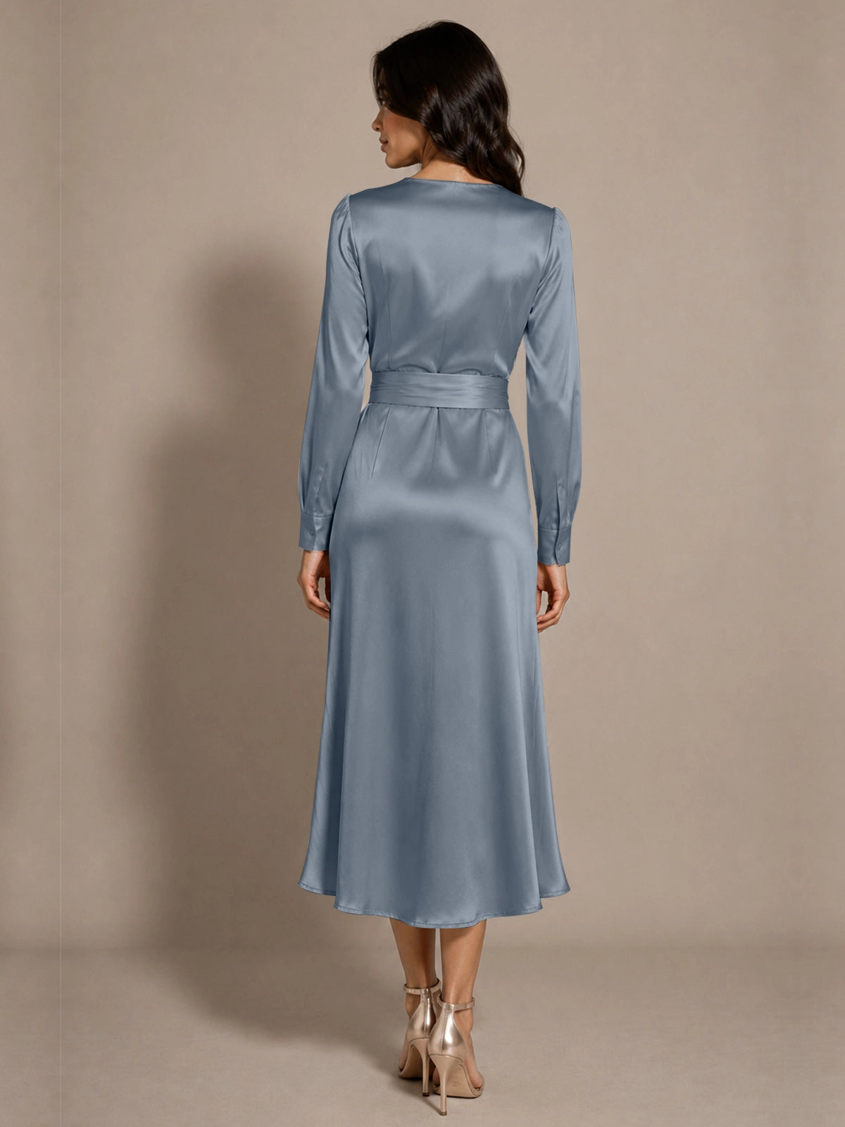 Silk-like Mother of the Bride Dress with Self-Tie Sash 