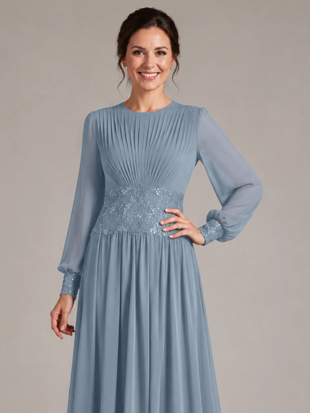 Chiffon Mother of the Bride Dress with Jewel Neckline 