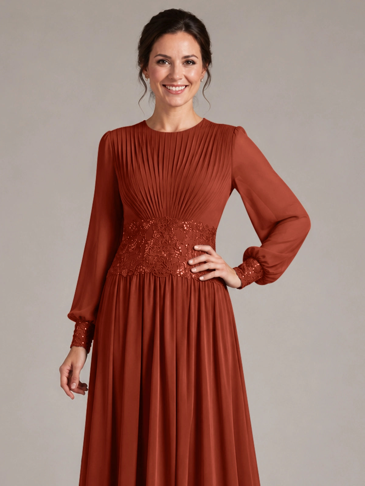 Chiffon Mother of the Bride Dress with Jewel Neckline 