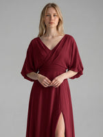 V-neck Slit Ruched Mother Dress 