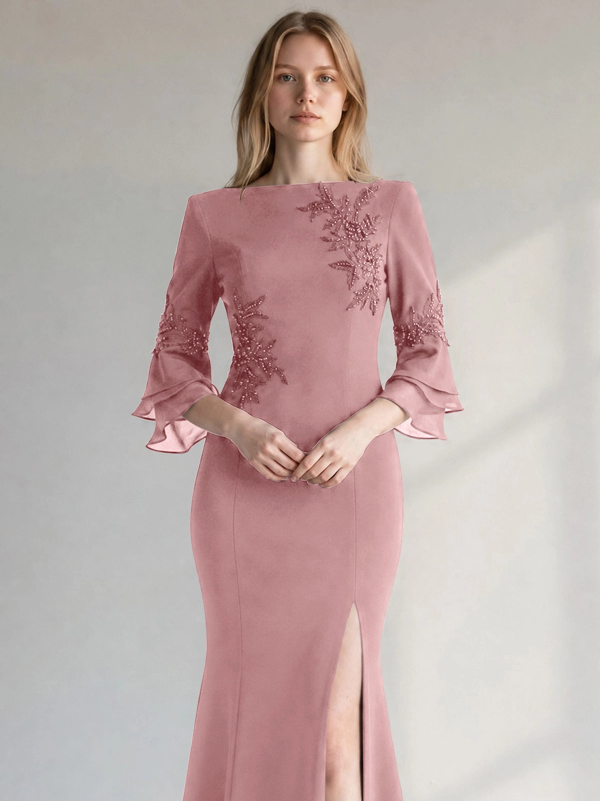 Chiffon Mother of the Bride Dress with 3/4 Sleeves