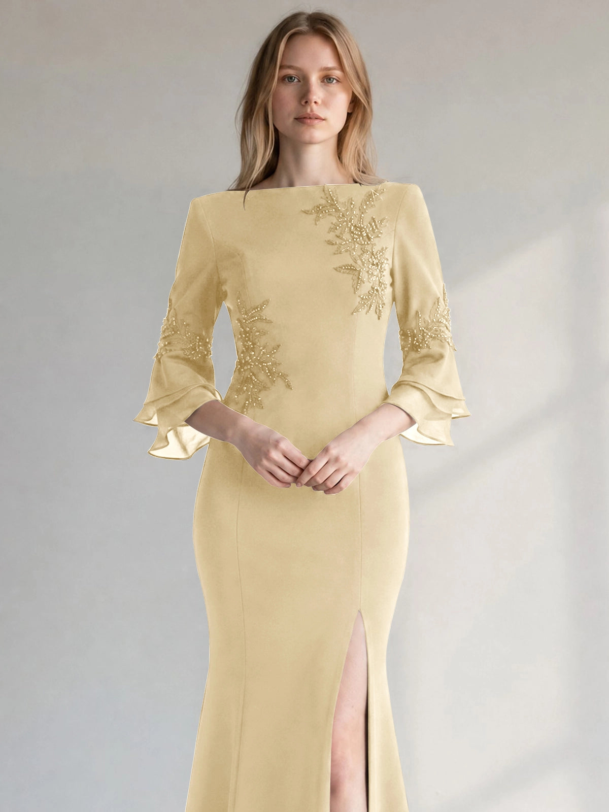Chiffon Mother of the Bride Dress with 3/4 Sleeves