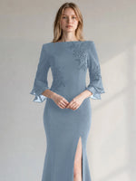 Chiffon Mother of the Bride Dress with 3/4 Sleeves