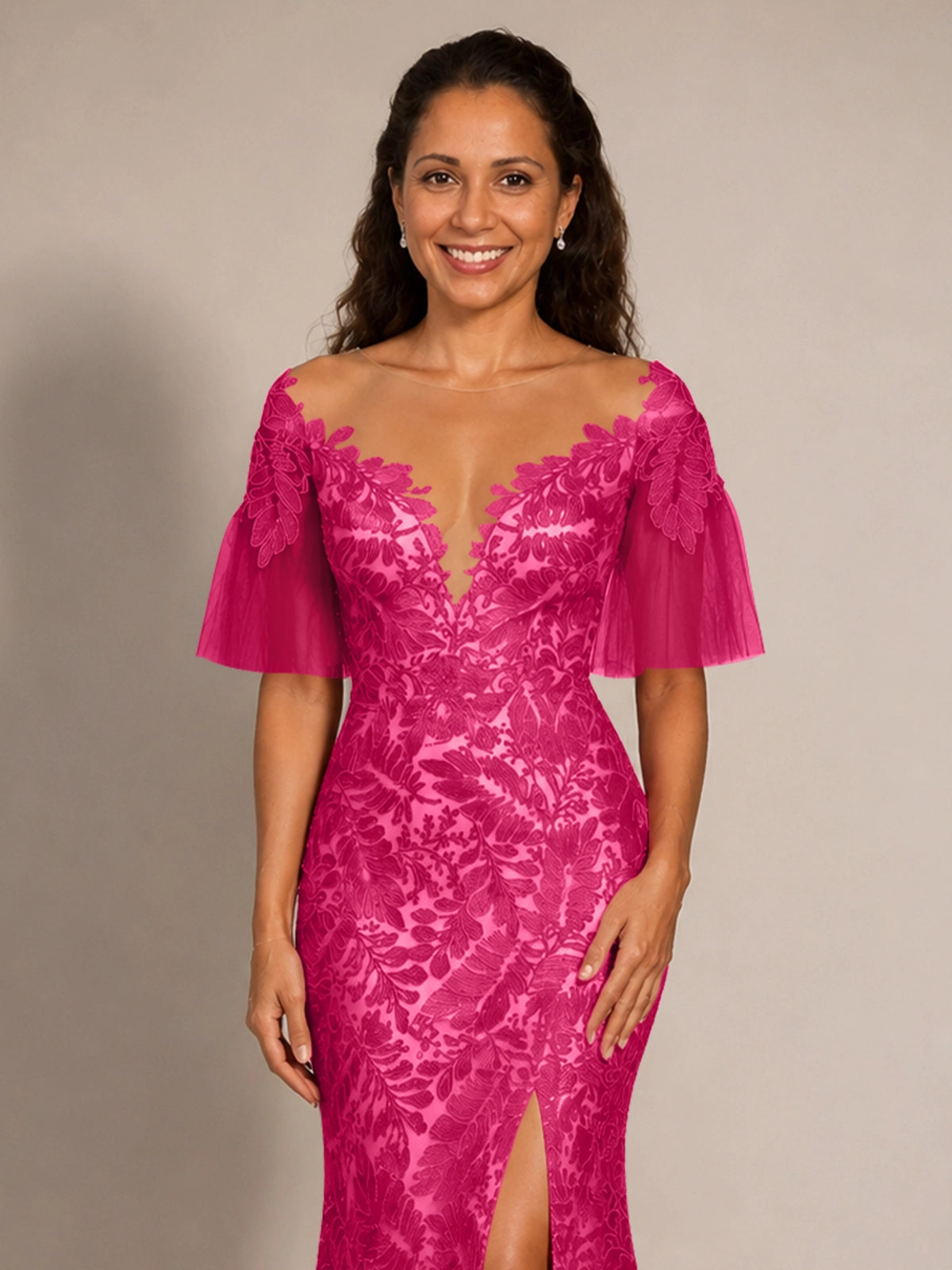 Mermaid Mother of the Bride Dress with V-neck 