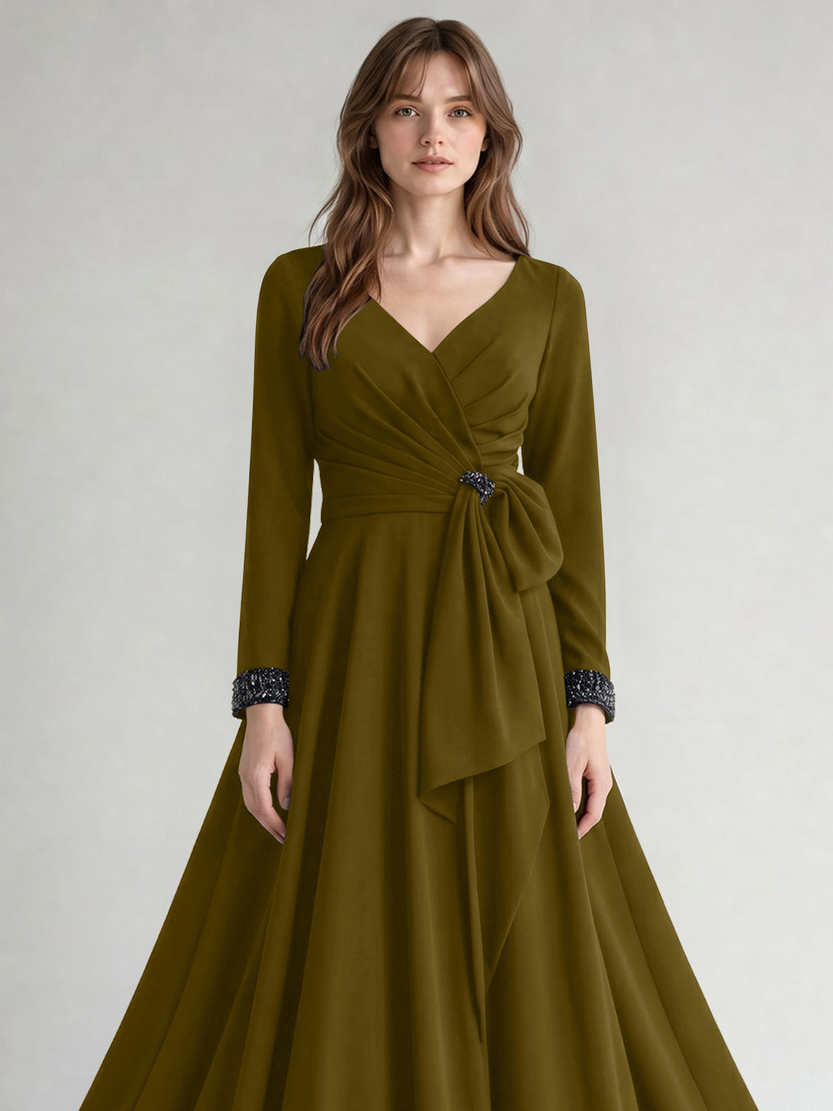 Stretch Satin Mother of the Bride Dress with Crystal