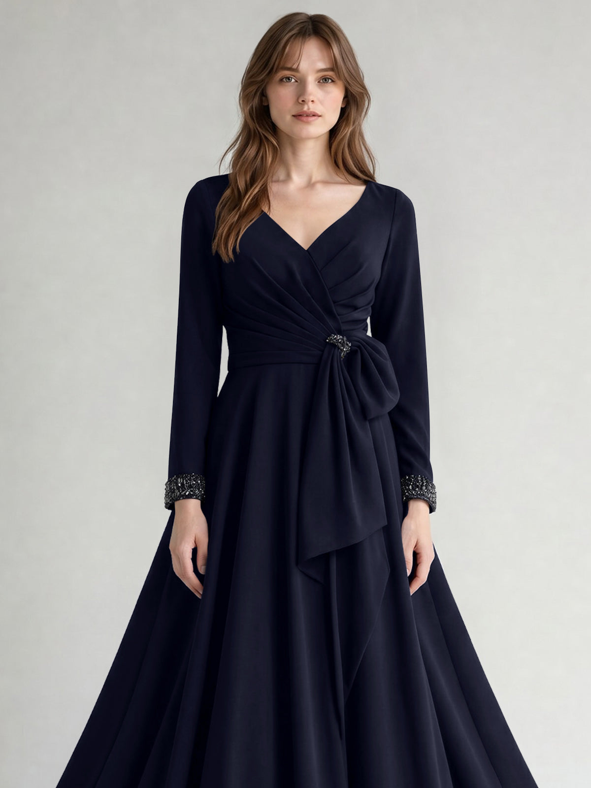 Stretch Satin Mother of the Bride Dress with Crystal