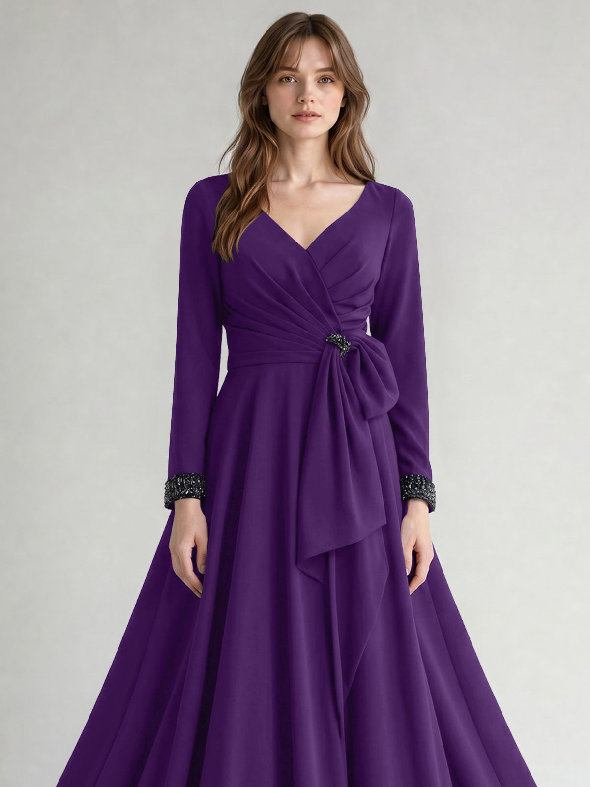 Stretch Satin Mother of the Bride Dress with Crystal