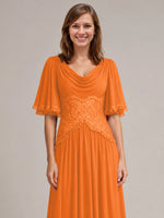 Cowl Neck Mother of the Bride Dress with Applique 