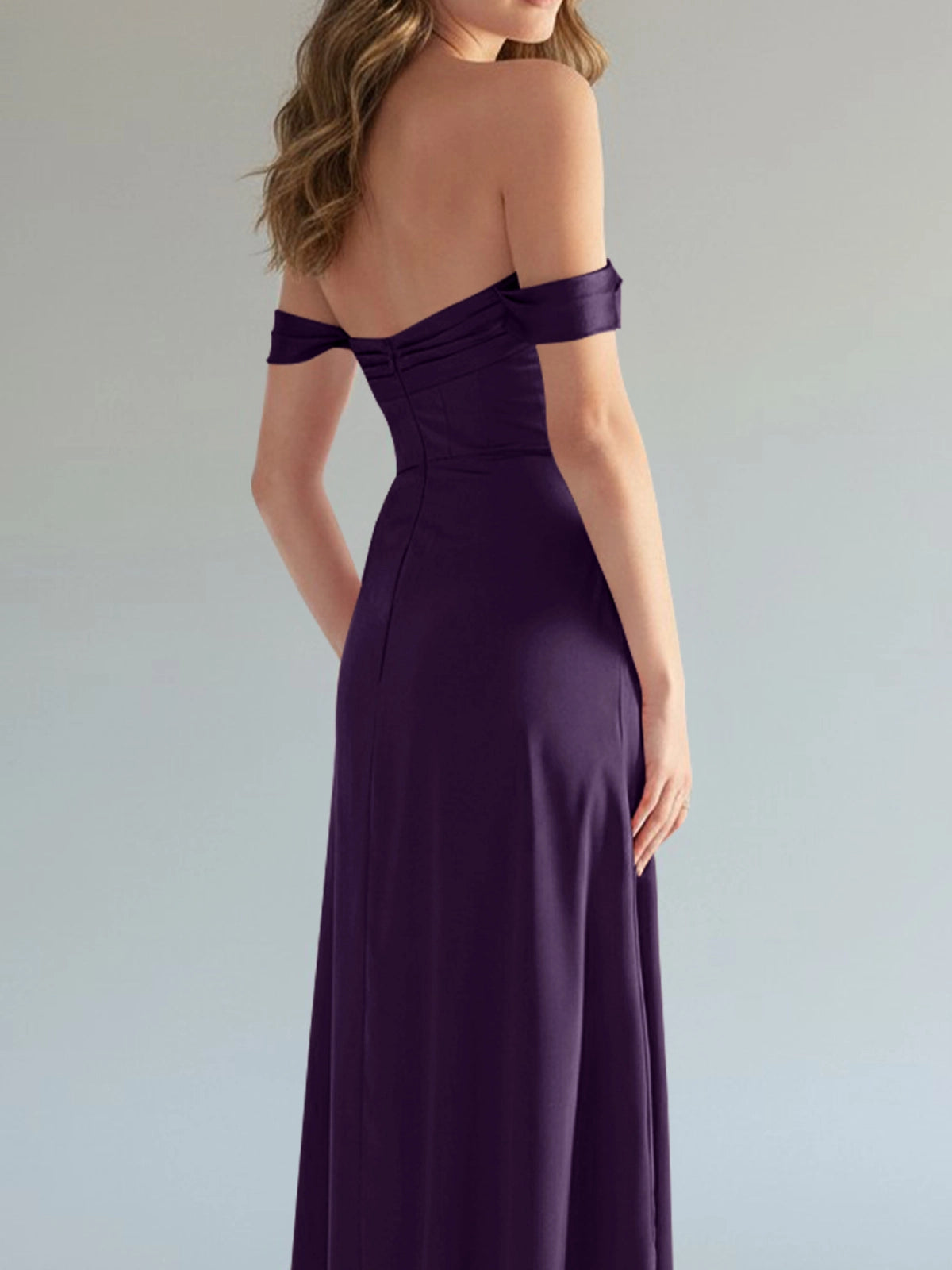 Off-the-Shoulder Slit Bridesmaid Dress 